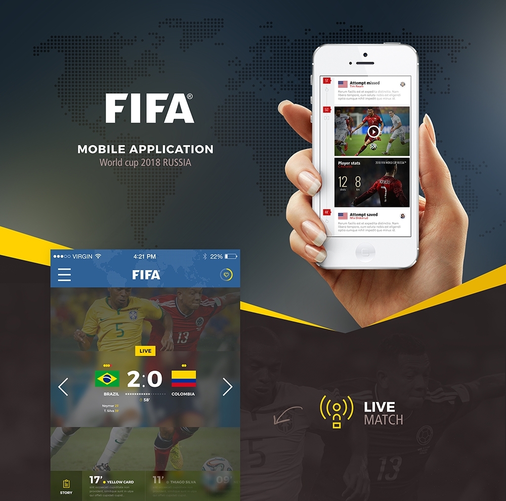 FIFA World Cup 2018 App Redesign  Fifa app, Sport poster design,  Inspiration app