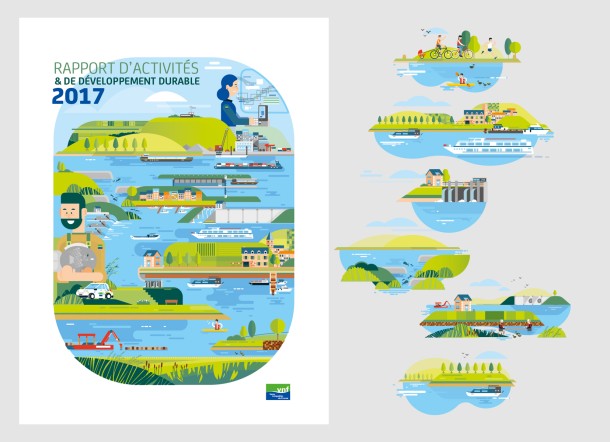 Illustrations (cover & interior) Activity Report of the "Voies Navigables de France"