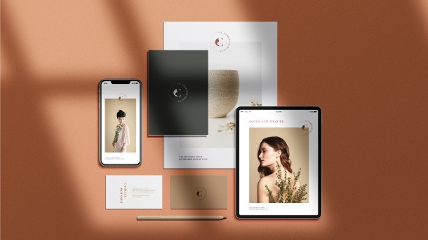 visual identity, print and digital media for a beauty showroom.